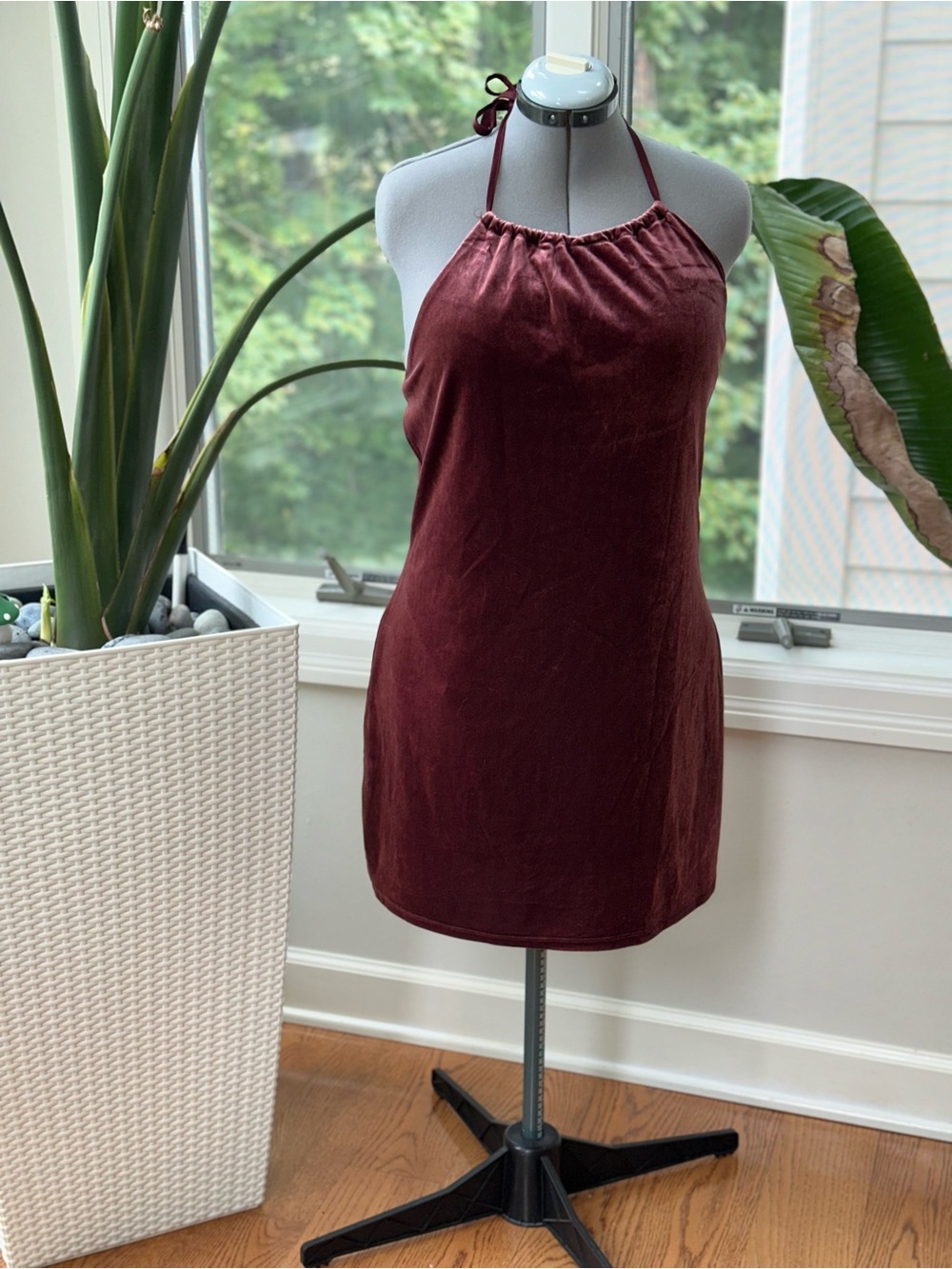 Velvet Halter Mini Dress in Burgundy
